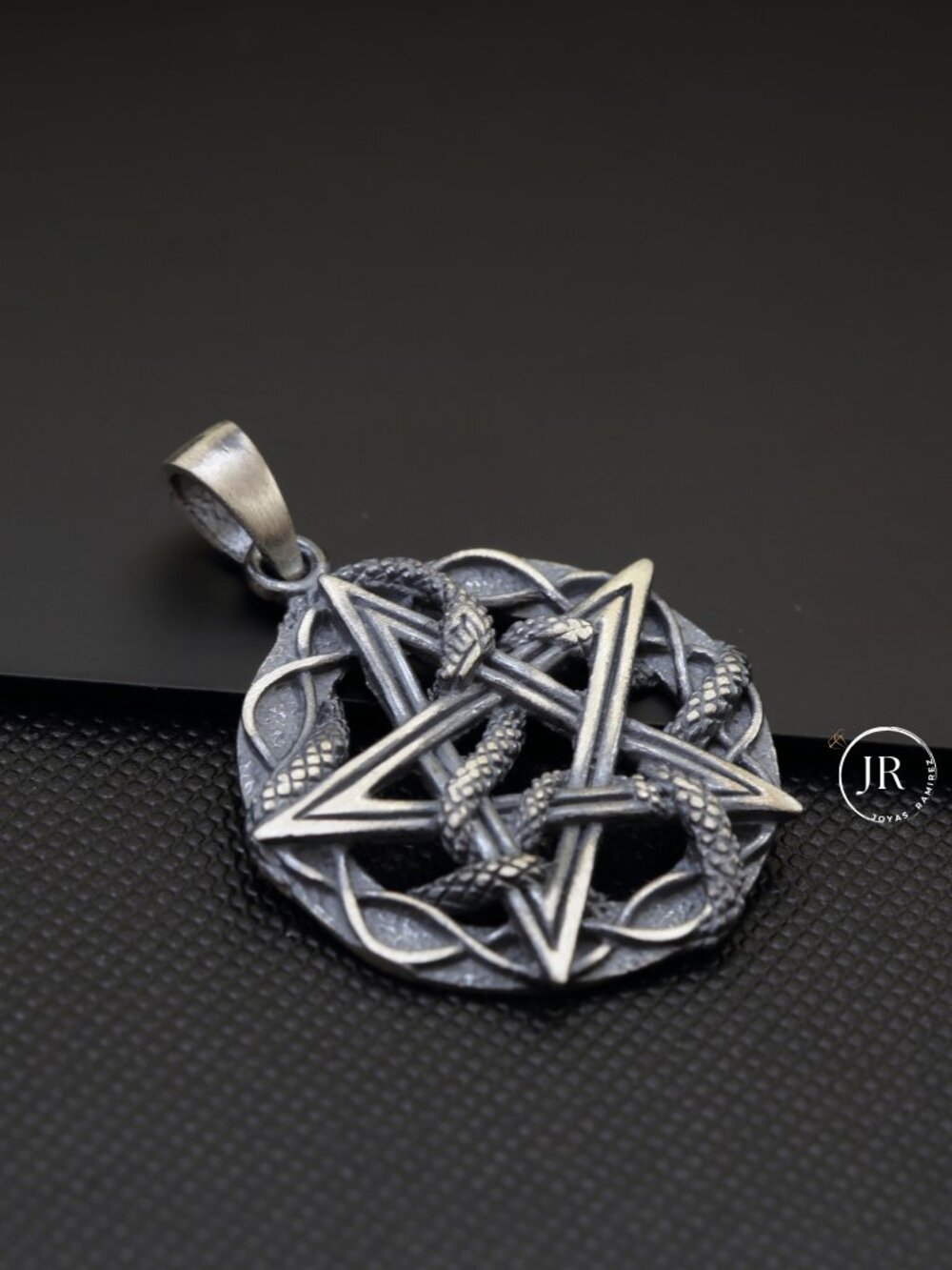 Coiled Snake Pentagram Pendant • .925 Sterling Silver • Oxidized Gothic Jewelry